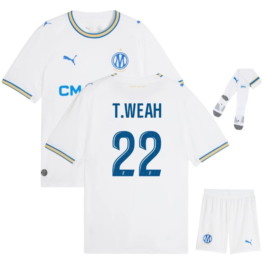 Maillot Marseille OM Weah 2026 2027 Pas Cher Maillot Kit Enfant - 90+3 - Maillot de Foot Pas Cher