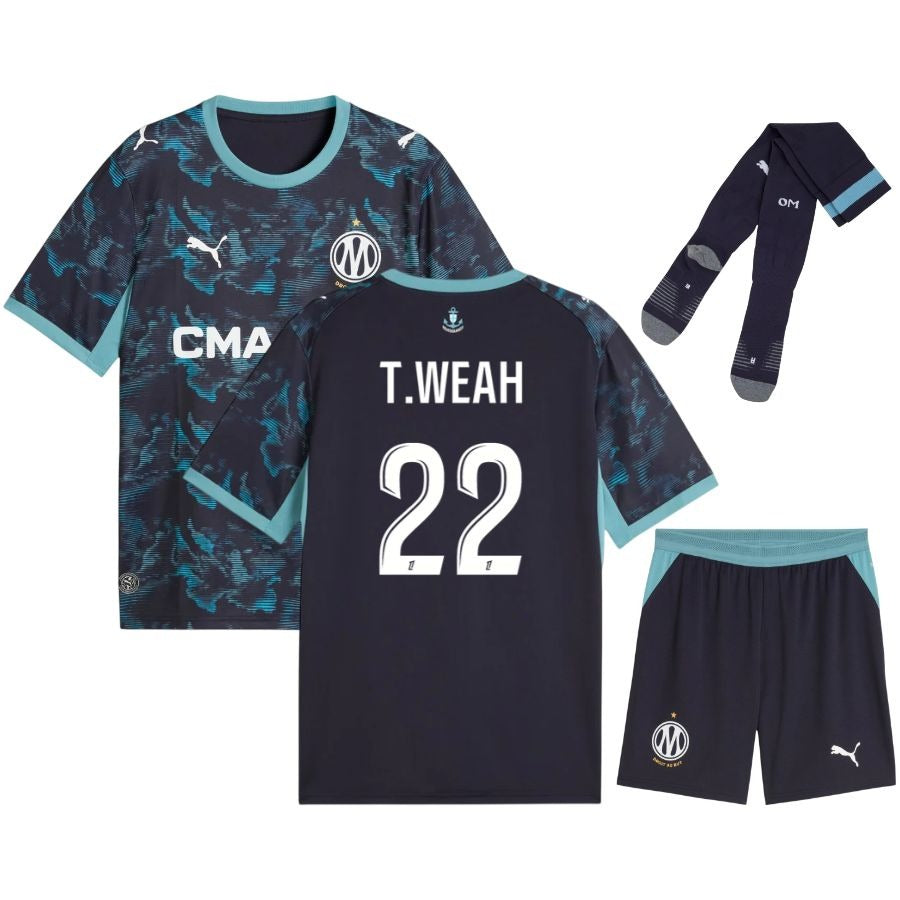 Maillot Marseille OM Weah 2026 2027 Pas Cher Maillot Kit Enfant - 90+3 - Maillot de Foot Pas Cher