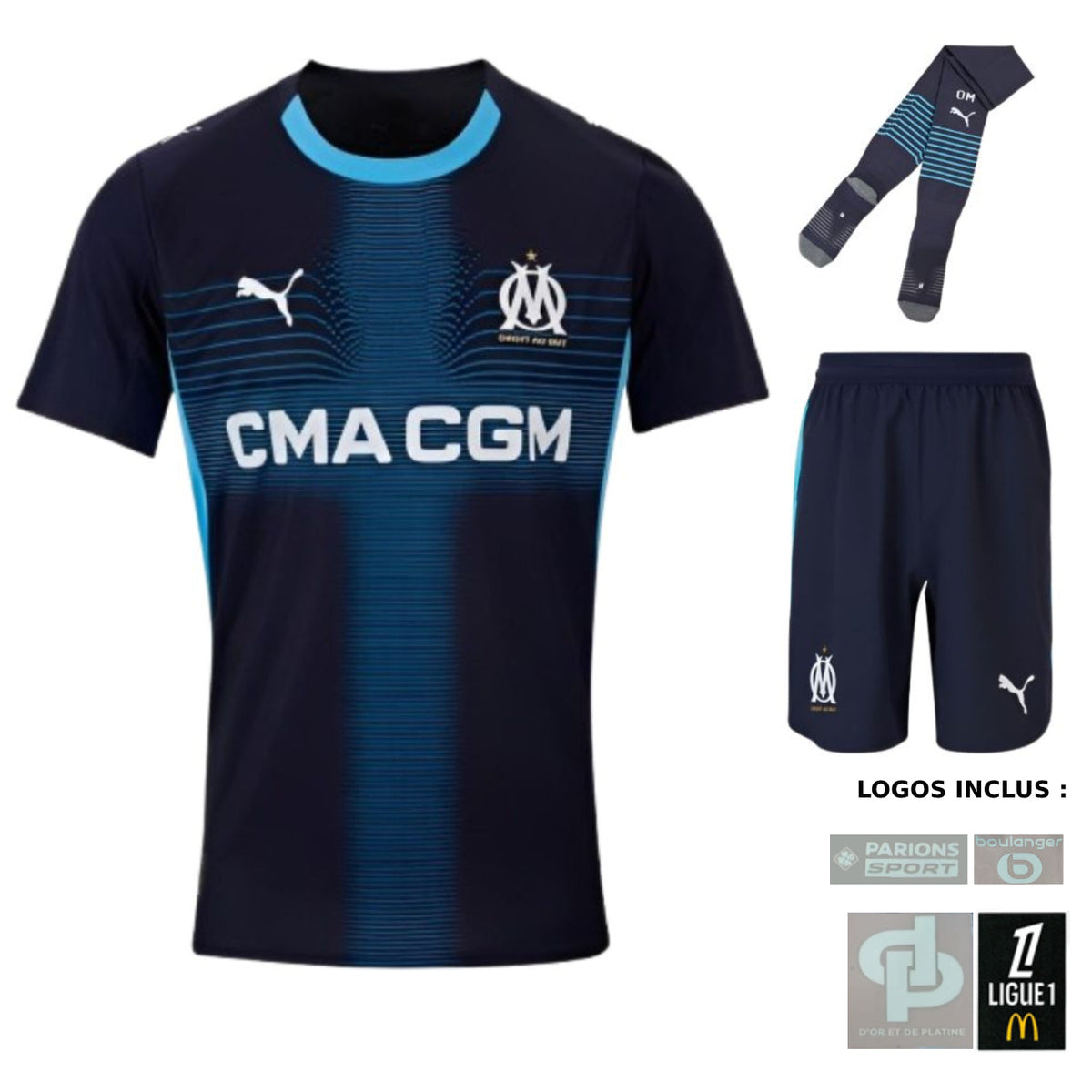 Maillot Marseille Jul D&P 2026 2027 Pas Cher Maillot Kit Enfant - 90+3 - Maillot de Foot Pas Cher